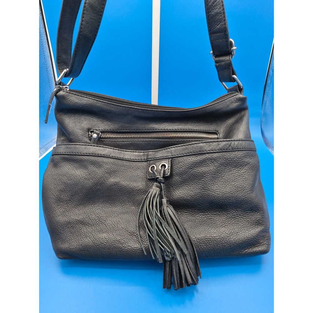 Great American Leather Works Crossbody Bag Black Excellent Tassel Pebbled